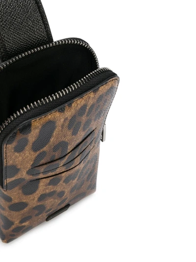 Shop Dolce & Gabbana Leopard-print Leather Smartphone Holder In Neutrals