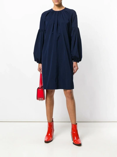 Calvin Klein Lace Detail Bishop Dress In Blue