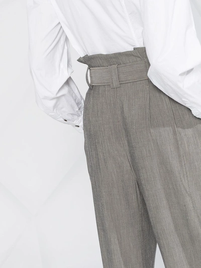 Shop Ganni High-waisted Belted Trousers In Grey