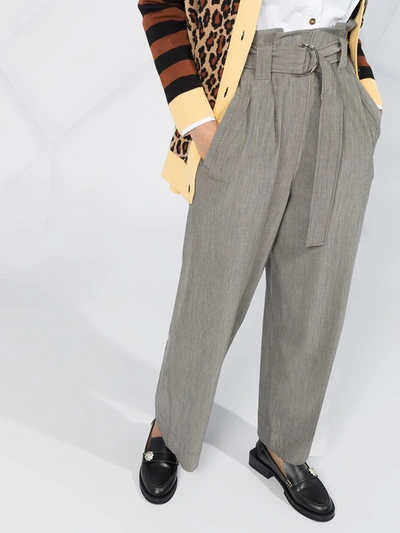 Shop Ganni High-waisted Belted Trousers In Grey