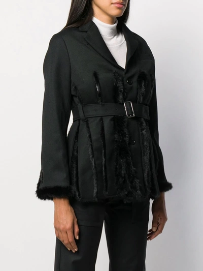 Shop Comme Des Garçons Faux Fur Panel Belted Jacket In Black