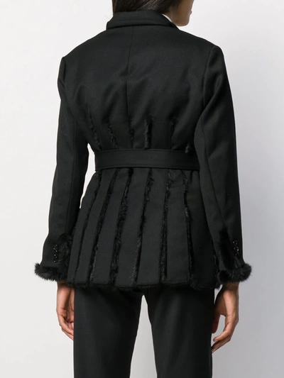 Shop Comme Des Garçons Faux Fur Panel Belted Jacket In Black