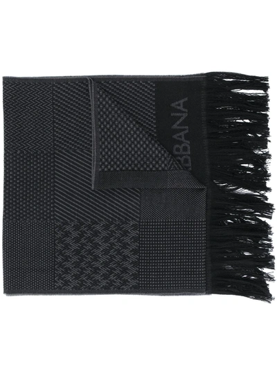 Shop Dolce & Gabbana Logo Fringed Scarf In Black