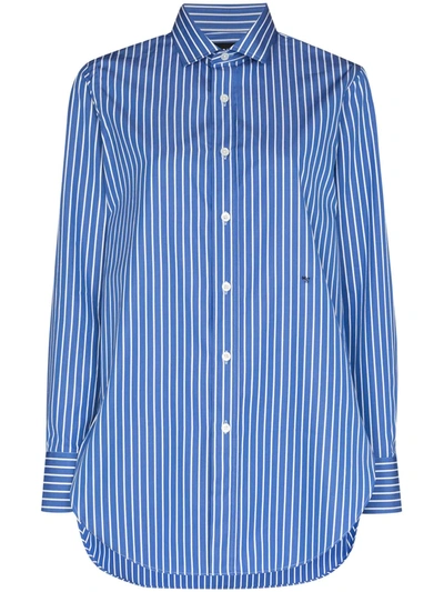 Shop Hommegirls Vertical-stripe Cotton Shirt In Blue