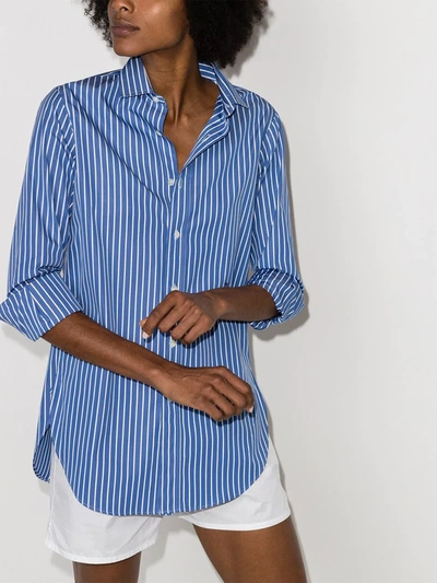 Shop Hommegirls Vertical-stripe Cotton Shirt In Blue