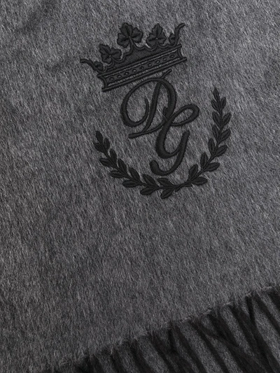 Shop Dolce & Gabbana Logo-embroidered Fringed Scarf In Grey