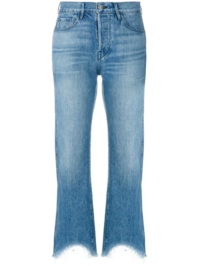 3x1 W3 Higher Ground Cropped Frayed High-rise Straight-leg Jeans In Blue