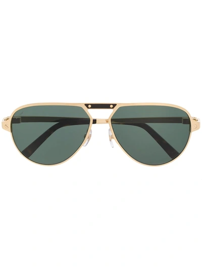 Shop Cartier Santos De  Pilot-frame Sunglasses In Gold