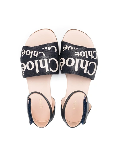 Shop Chloé Logo Print Strap Sandals In Blue