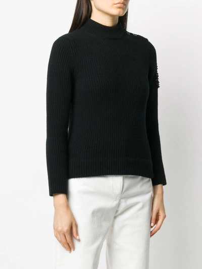 Shop Patou Bead-embellished Ribbed Jumper In Blue