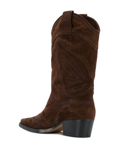 Shop Ganni Stitch Detail Cowboy Boots In Brown