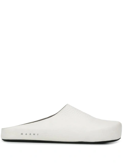 Shop Marni Logo Print Slippers In White