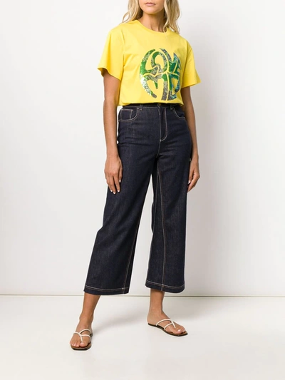 Alberta Ferretti Sequinned Print T-shirt In Yellow