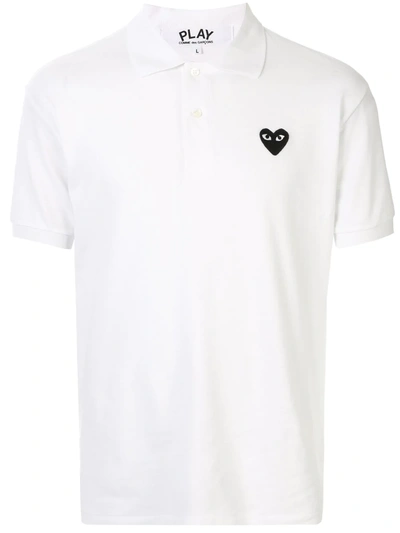 Shop Comme Des Garçons Play Embroidered Logo Polo Shirt In White