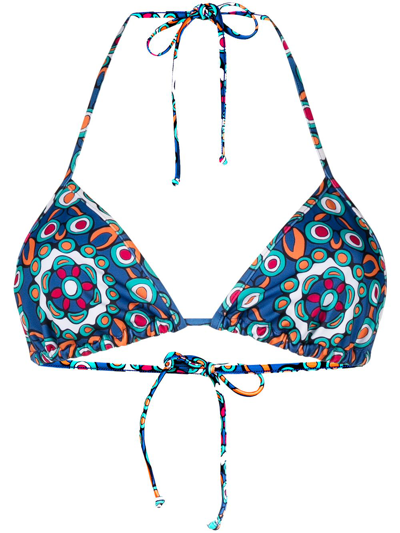 Shop La Doublej Kaleidoscope-print Bikini Top In Blue