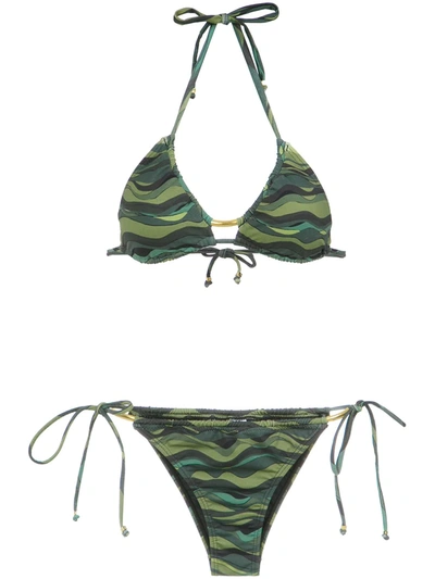 Shop Amir Slama Wave Print Bikini Set In Green