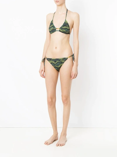 Shop Amir Slama Wave Print Bikini Set In Green