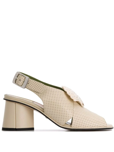 Shop Gucci Perforated Block Heel Sandals In White