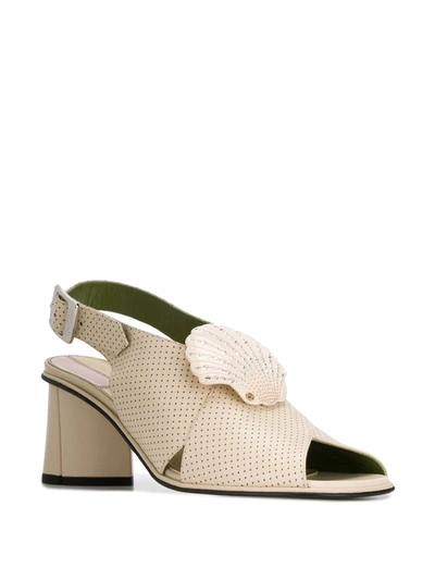 Shop Gucci Perforated Block Heel Sandals In White