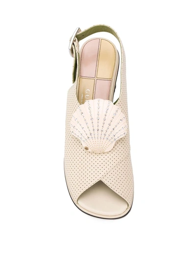 Shop Gucci Perforated Block Heel Sandals In White