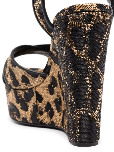 Shop Dolce & Gabbana Leopard Print 90mm Wedge Sandals In Neutrals