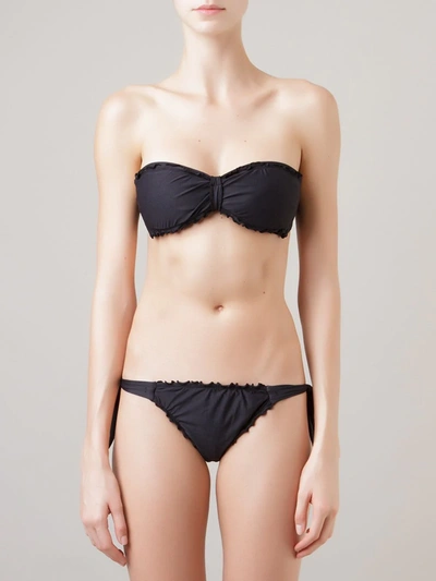 Shop Amir Slama Ruffled Trim Bikini Bottom In Black