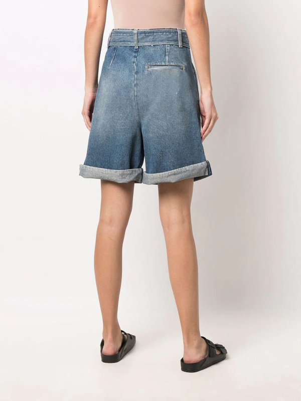 Golden Goose bleach-effect belted tailored shorts - Blue
