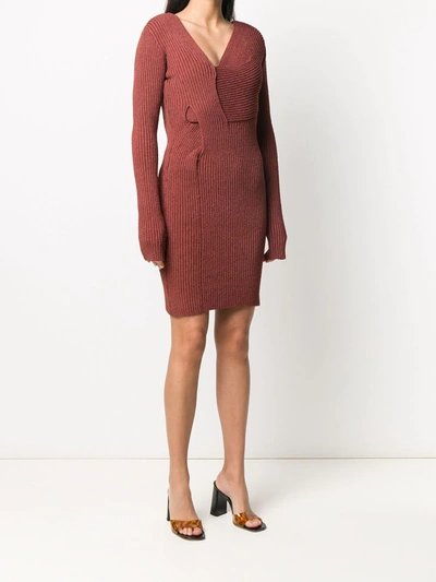 Shop Bottega Veneta Cut-out Knitted Dress In Brown