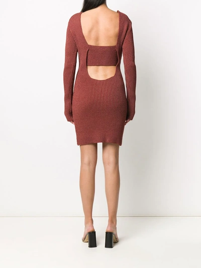 Shop Bottega Veneta Cut-out Knitted Dress In Brown