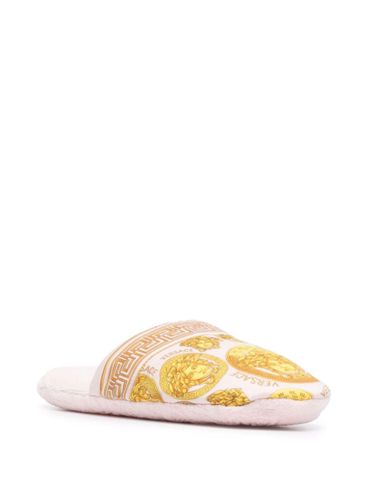 Shop Versace Medusa Amplified Slippers In Pink ,gold