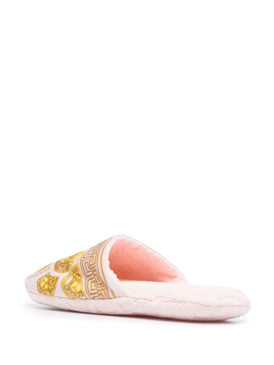 Shop Versace Medusa Amplified Slippers In Pink ,gold