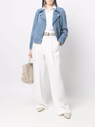 Brunello Cucinelli Womens Light Blue Leather Outerwear Jacket In Blau