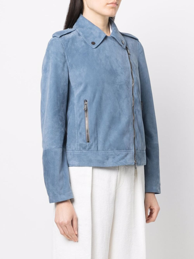 Brunello Cucinelli Womens Light Blue Leather Outerwear Jacket In Blau