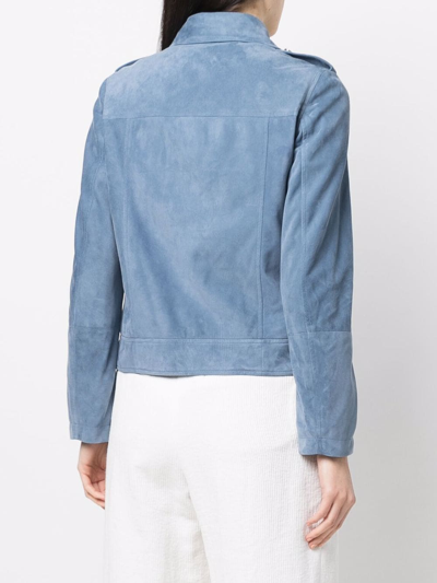 Brunello Cucinelli Womens Light Blue Leather Outerwear Jacket In Blau