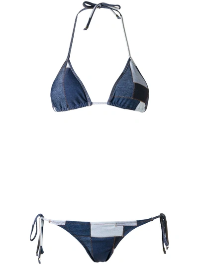 Shop Amir Slama Triangle Bikini Set In Blue