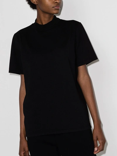 Shop Les Tien Mock Neck Cotton T-shirt In Black