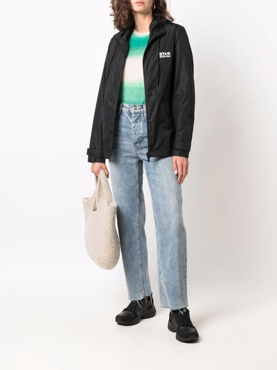Golden Goose Daris Star Collection Logo Hooded Windbreaker In Schwarz