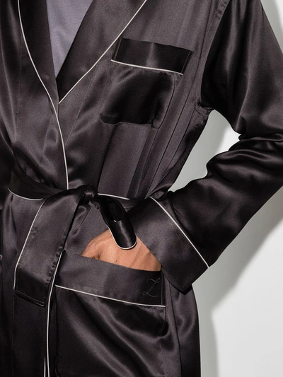 PIPED-TRIM BELTED SILK ROBE