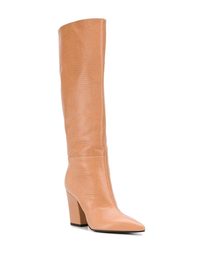 Sergio Rossi Lizard-effect Block Heel Boots In Neutrals