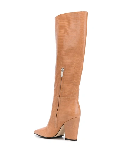 Sergio Rossi Lizard-effect Block Heel Boots In Neutrals