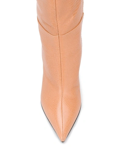 Sergio Rossi Lizard-effect Block Heel Boots In Neutrals