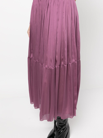 Shop Vince Shirred-neck Long-sleeved Dress In Purple