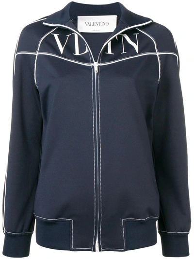 Shop Valentino Vltn Print Zipped Jacket In Blue