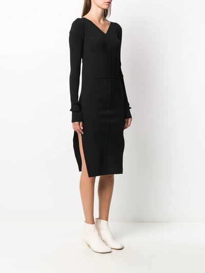 Shop Rick Owens V-neck Side Slit Dress In Black