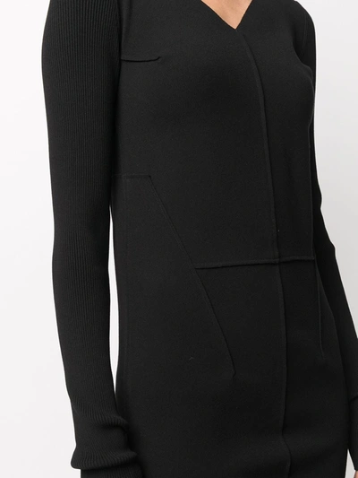 Shop Rick Owens V-neck Side Slit Dress In Black