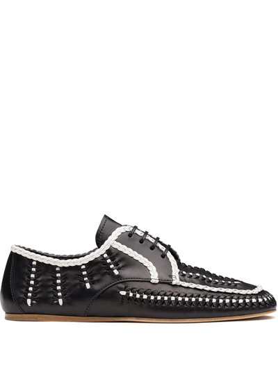 Shop Prada Two-tone Woven Lace-up Shoes In Black