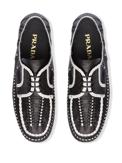 Shop Prada Two-tone Woven Lace-up Shoes In Black