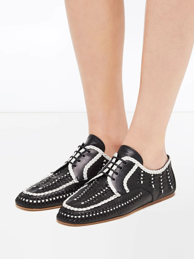 Shop Prada Two-tone Woven Lace-up Shoes In Black