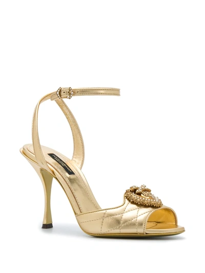 Shop Dolce & Gabbana 90mm Keira Devotion Quilted Sandals In Gold