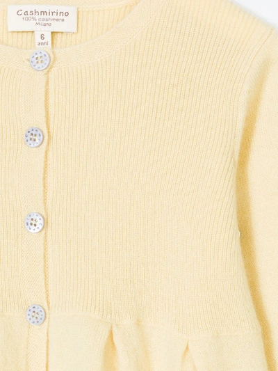 Shop Cashmirino Pleated Hem Knitted Cardigan In Yellow
